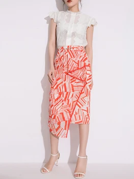 

2020 Summer New European and American Fashion Temperament Goddess Fan Short-Sleeved Tops Long Skirt Suit Piece