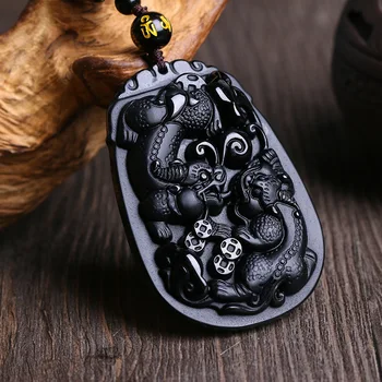 

christmas Natural Obsidian Necklace Pendant Men's Lucky Bunny Amulet Pendant halloween