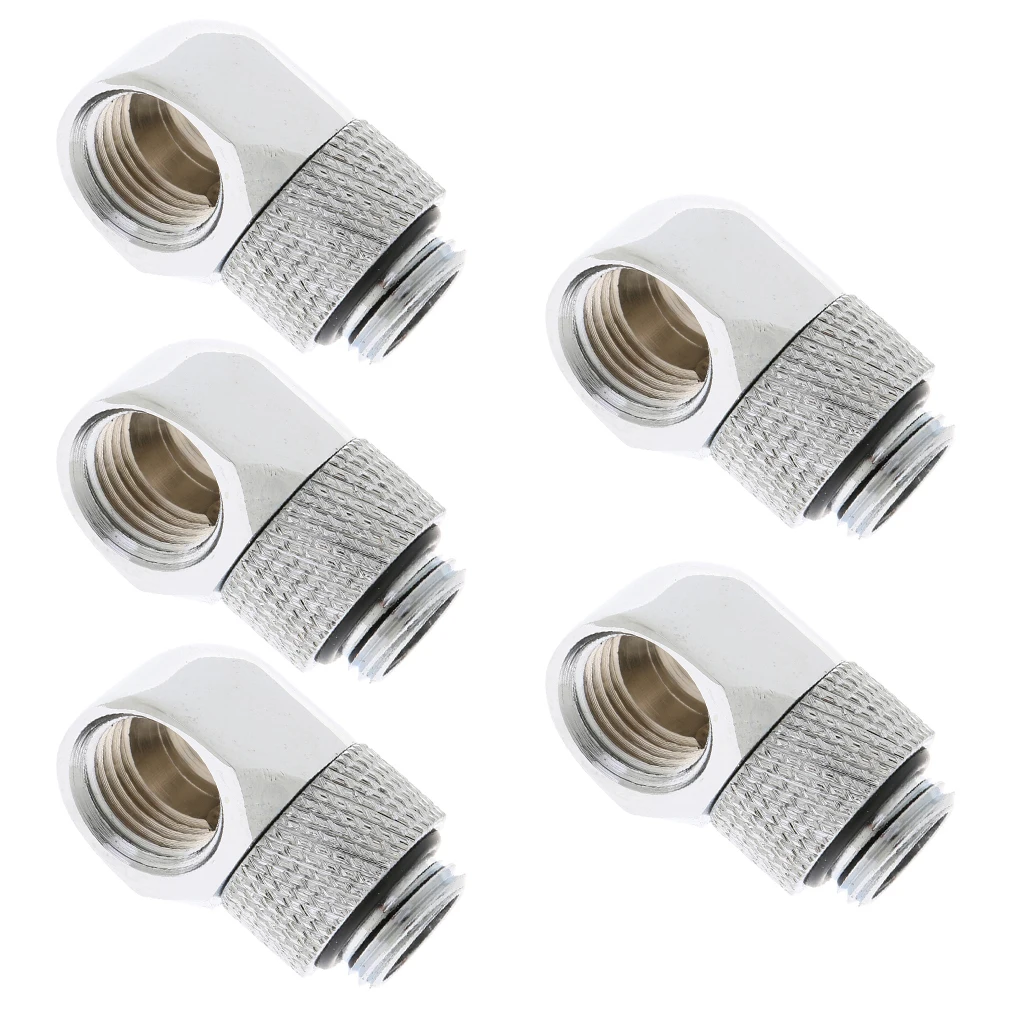 5 Packs G1/4 inch Male to Female Extender Fitting for PC Water Cooling System, 90 Degree Angled , Silver