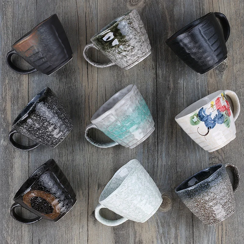 

Ceramic mini coffee cup high temperature resistance hand drawn pattern pure color retro creative crude pottery art tableware cup