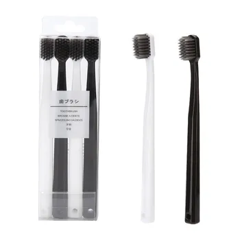 

4Pcs/Bag White+Black Lover Toothbrush Bamboo Charcoal Soft Toothbrush Oral Dental Care Nano Brush Fashion Black Head TeethBrush