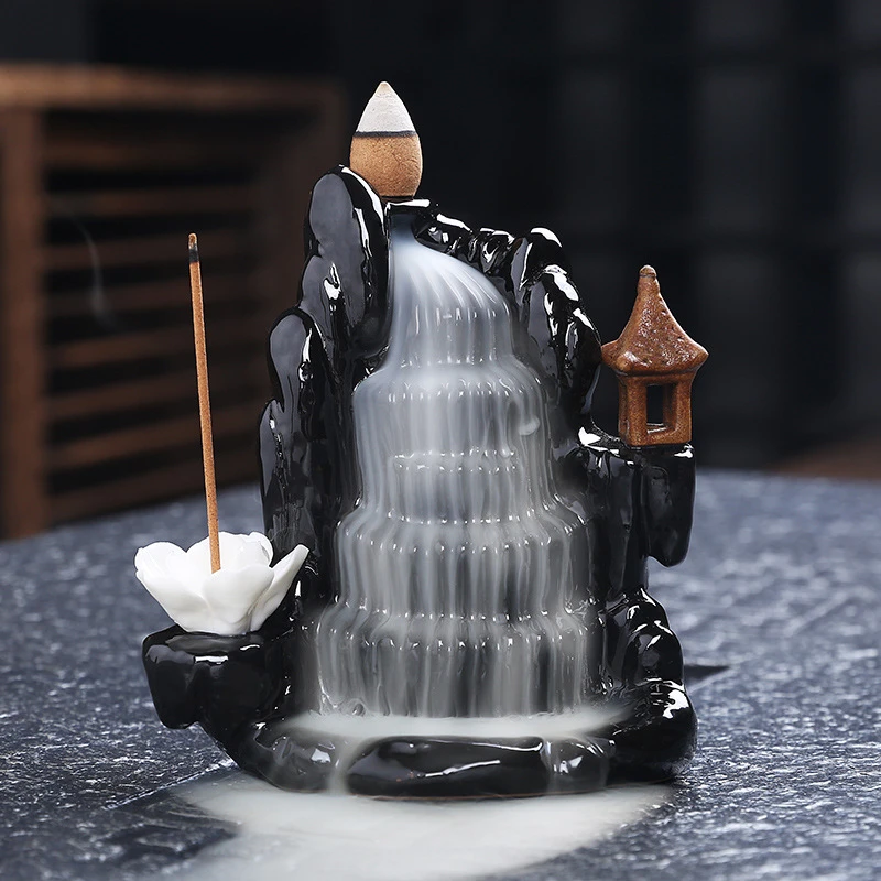 Incense Waterfall Holder, Backflow Incense Burner, Ceramic Lotus Smoke