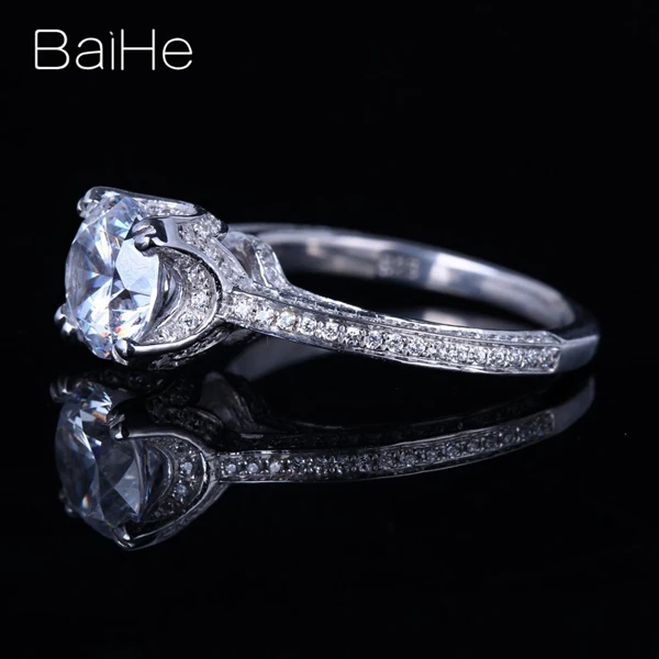 BAIHE Стерлинговое Серебро 925 2ct Сертифицированный безупречный круглый вырез кубический цирконий; для помолвки женщин модное тонкое модное Драгоценное кольцо