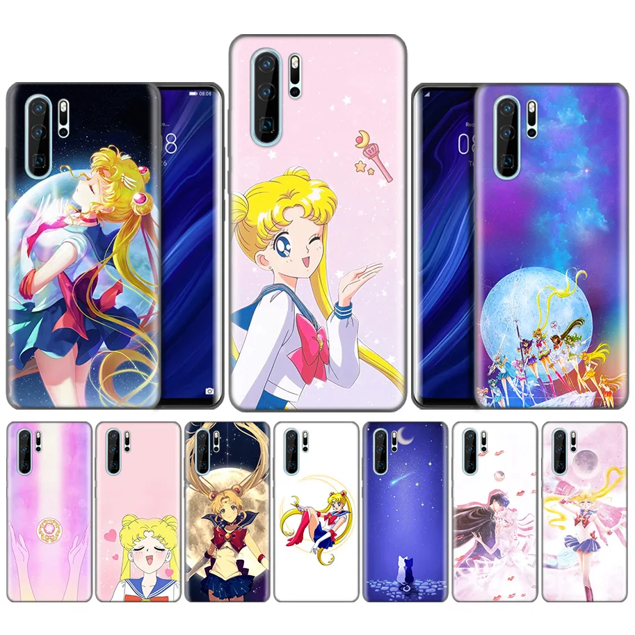 

Black Silicone Case for Huawei P30 P20 P10 Mate 30 20 10 Lite Pro Coque Fundas Covers Shells Falls Sailor Moon Manga Anime