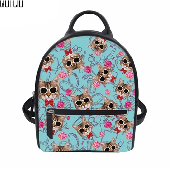 

Customized Cat Backpack Women PU Backpacks Teenagers Girls Schoolbag Small Female Leather School Shoulder Bags Ladies Mochila
