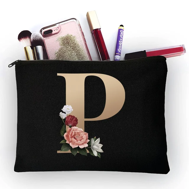 Girl Makeup Bag Golden Letter Pattern Classic Organizer Bag Pouches for Travel Bags Pouch Women's Cosmetic Bag 4gold P