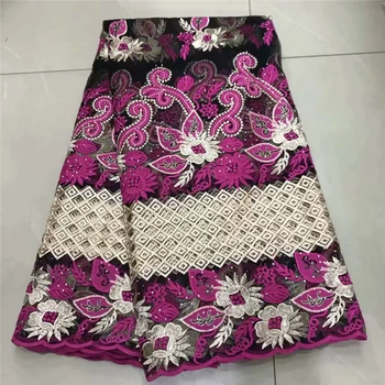 

ESEWING 5Y High Quality Nigerian Fuchsia Lace Fabric With Beads Lace African Lace Fabric French Lace Embroidered Tulle Lace