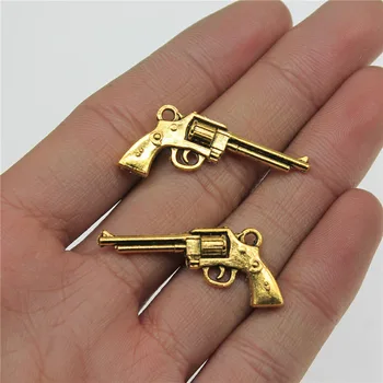 

Wholesale Jewelry Lots Antique Gold Color 14x37mm Pistol Diy Bracelet Fashion Women 60 Pieces