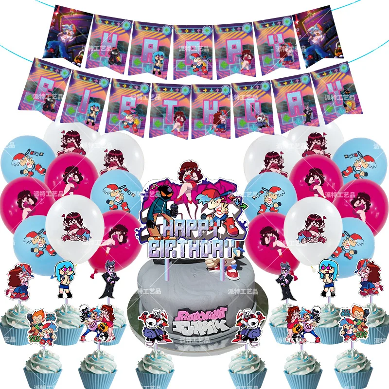 Funkin 誕生日パーティーの装飾 46個 バナー 漫画のゲーム 風船 カップケーキの飾り 子供のおもちゃ ファン カートゥーンハット Aliexpress