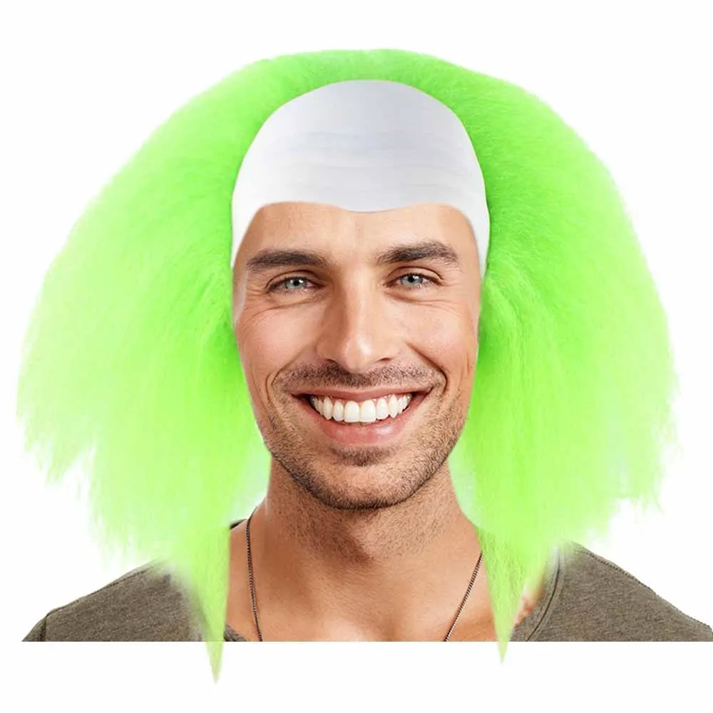 

HPO Makeup Scary Green Bald Afro Joker Circus Clown Killer Cosplay Wigs Anime Masquerade Halloween Party Fancy Dress Events Wig