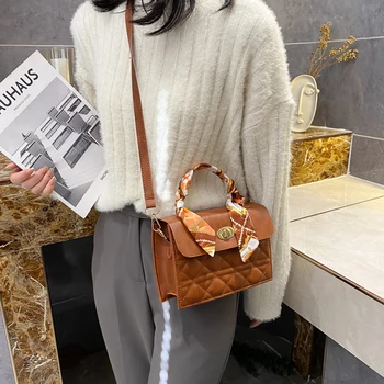 

Youth Ladies Simple Versatile Bag Lady PU Lattice Pattern Shoulder Crossbody Bag Simple Solid Color Travel Handbag