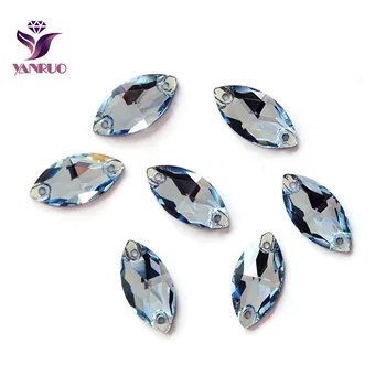 

YANRUO 3223 Navette Aquamarine Flatback Rhinestones Crystal Stone Sew On Rhinestone Sewing Crystals Aqua Beads Stones