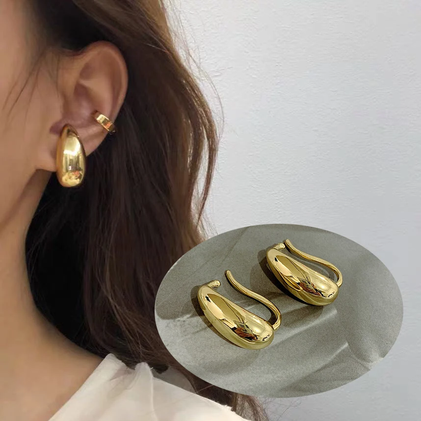Kpop Goth Silver Color Big Oval Dome Ear Cuff Earrings for Women Man Runway Hiphop Punk Cool Clip on Faux Earings Fake Piercing | Украшения