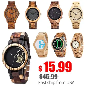 

BOBOBIRD Promotion Sale Full Wooden Watches Men Women Quartz Wrist watch Chronograph In Gift Box reloj hombre