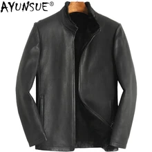 AYUNSUE Genuine Leather Jacket Men Deerskin Leather Coat Natural Mink Fur Lining Winter Luxury Mens Mink Coats 021 KJ3808