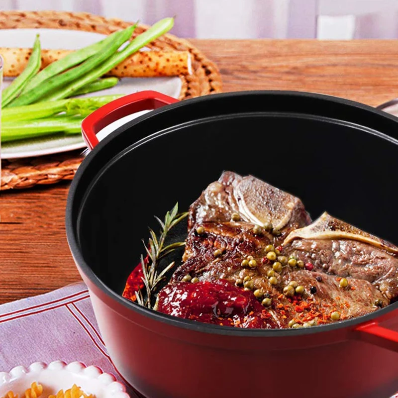 Кухонная посуда Нижняя чугунная голландская печь, керамическая кастрюля с крышкой, предварительно приправленная антипригарная
