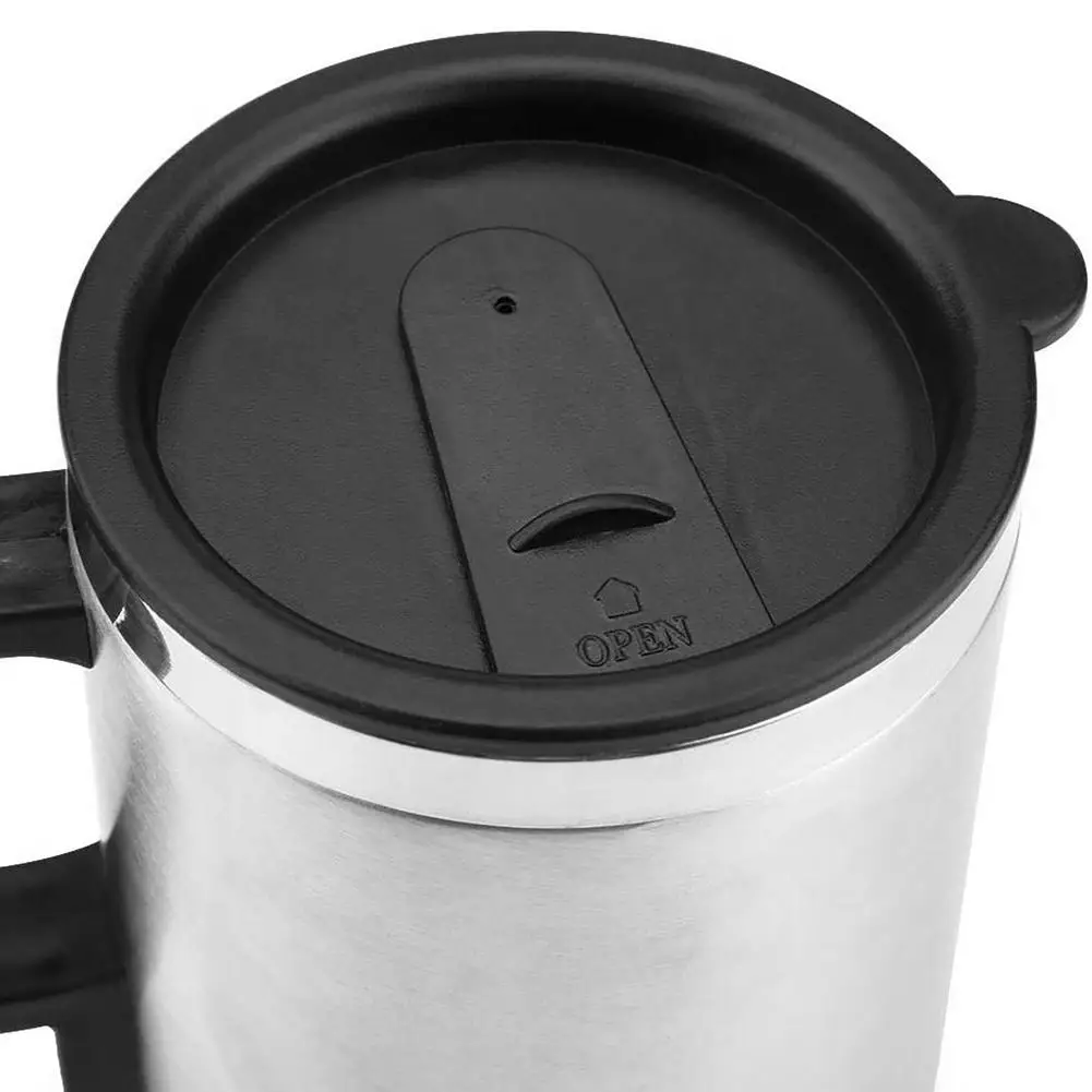 Rely2016 12V Car Heating Cup Stainless Steel Travel Coffee Cup Insulated  Heated Thermos Mug with Plastic Inside, 450ml Car Kettle for Heating Water