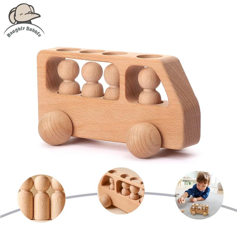 1Set de madera juguetes para niños madera Peg de muñecas de coche autobús niños educativo juguete de haya coche de madera bloques de el regalo de cumpleaños|Bloques de