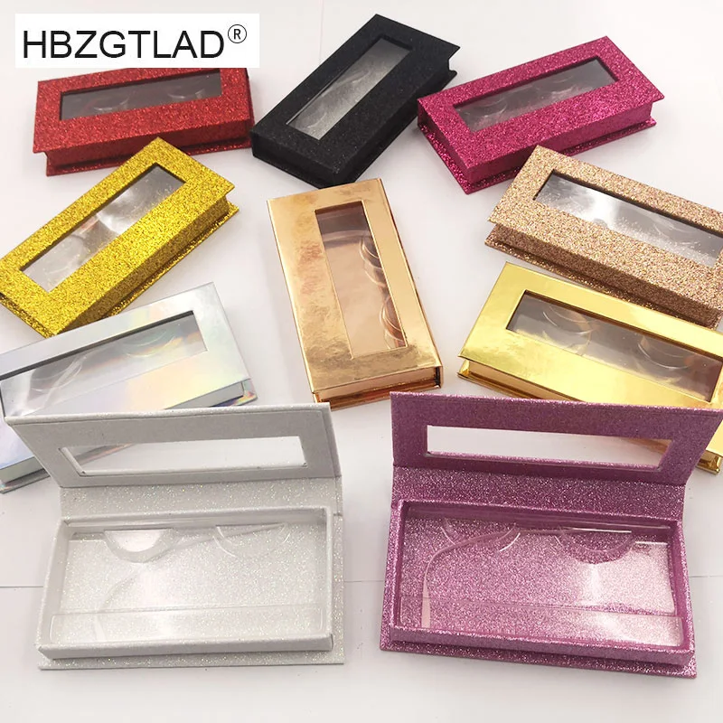 

10pcs wholesale false eyelash packaging box lash boxes 3D fake mink lashes extension strips glitter rectangle case empty