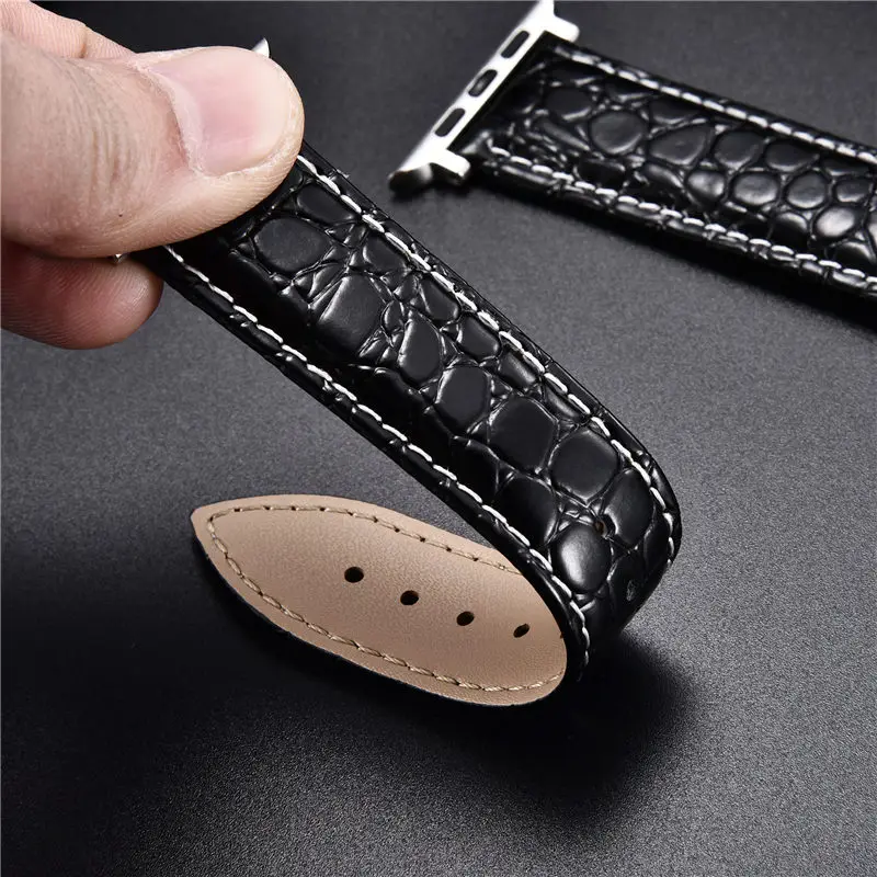 Simulation Crocodile Pattern Leather Watch Strap For Watch 8 7 6 5