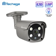 Cámara de seguridad POE IP H.265 de 5MP Techage, cámara de vigilancia de Video y Audio bidireccional para exteriores con detección humana, cámara de IA ONVIF para sistema NVR