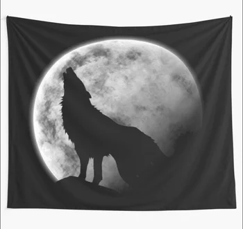 

Wolf on the Moon Tapestry Black Wall Hanging Tapestries Dorm Art Home Decor Camping Beach Towel Yoga Mat