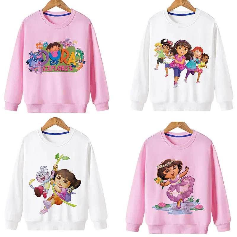Long Sleeve Tshirt Dora Girl Cartoon Anime Girls Casual Thin Bottoming Shirt Round Neck Autumn And Winter Clothing Unisex Tops