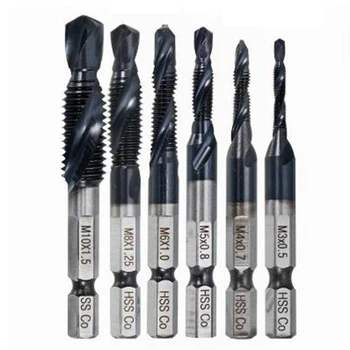 

6Pc/Set M3-M10 Combination Drill Tap Bit Set Coated Deburr Countersink Bits