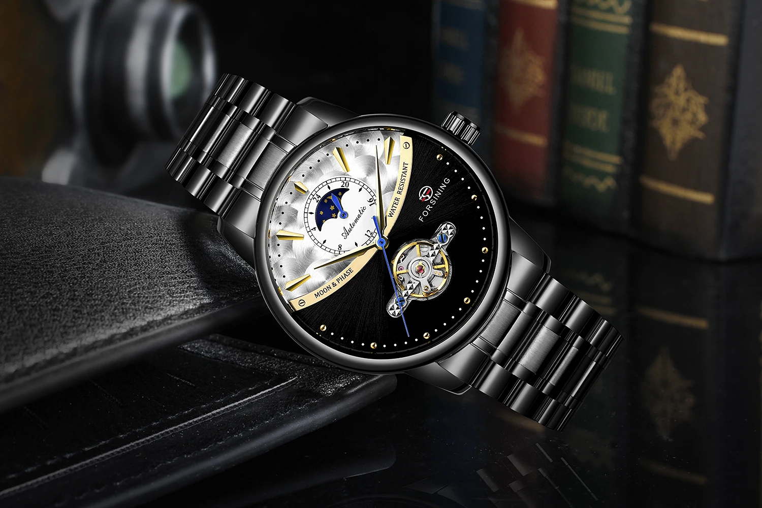 FORSINING Белое золото Tourbillion дизайн полный корпус из нержавеющей стали Moon Phase Мужские автоматические механические часы лучший бренд класса люкс
