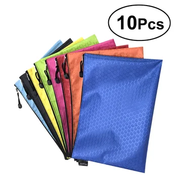 

10pcs Canvas File Bag Ball Pattern Durable Zipper Document Bag Waterproof Paper File Folders Bag
