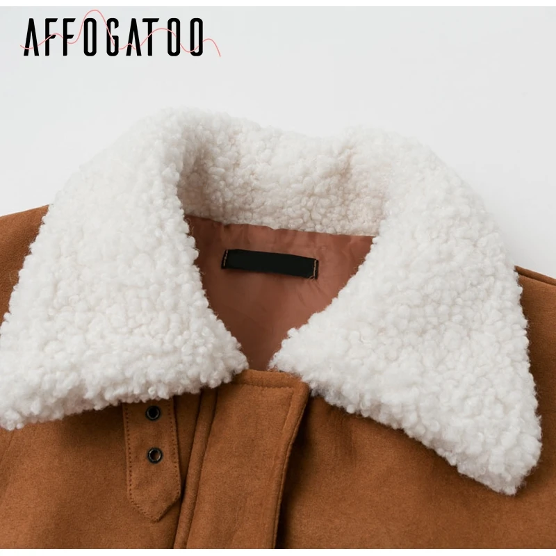Afogaboo повседневное теплое толстое искусственное меховое Женское пальто осень-зима Одежда с заплатками пальто с длинными рукавами на молнии laides куртка в уличном стиле