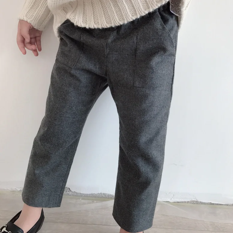 

Autumn winter girls trousers solid gray color kids pants wool girls wool Blending pants