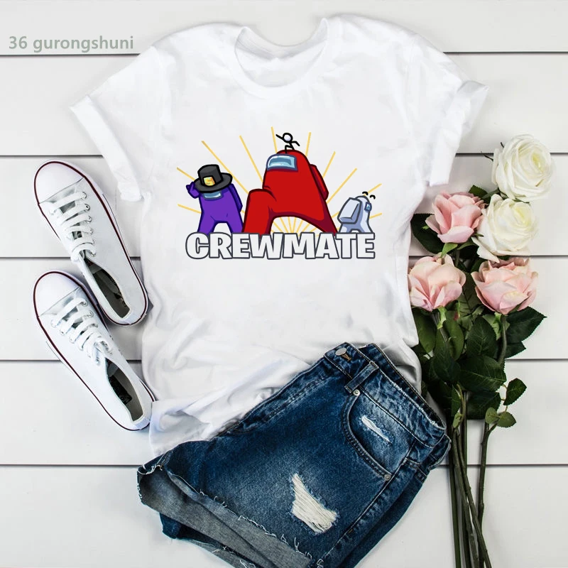 

Vogue summer style women t-shirt cartoon Polysexual Among Us astronaut printed t shirt femme Harajuku kawaii tshirt hip hop tops