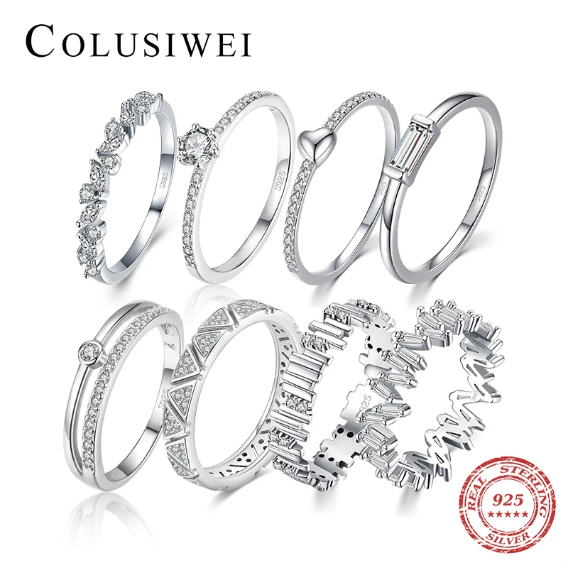 925 Sterling Silver Geometric CZ Rings for Women Girl Valentine's Day