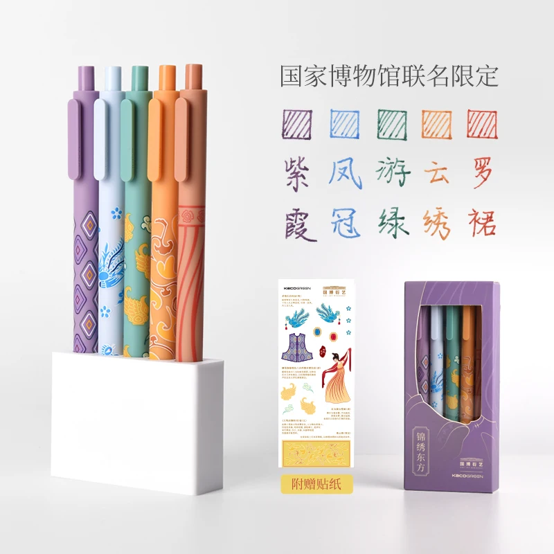 Kaco Retro Chinese Style Gel Pen 5pcs/Pack 0.5MM Color Ink Sign Pens Write Smoothly For Office School Office Stationery Pens kaco 5pcs set gel pen morandise macaroon retro colors sign pen stationery 0 5mm color ink macaron pens for school office