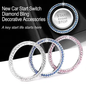 

40mm/1.57" Auto Car Bling Decorative Accessories Automobiles Start Switch Button Decorative Diamond Rhinestone Ring Circle Trim