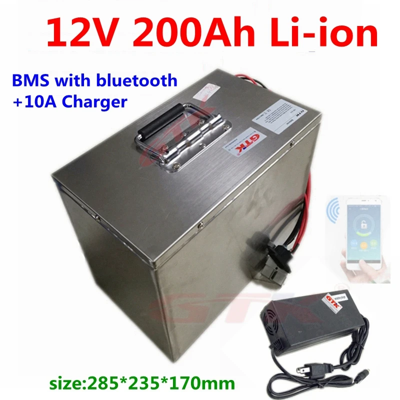 Водонепроницаемый 12V 200Ah литий-ионный аккумулятор BMS 3S с bluetooth для троллинга двигателя RV солнечная система для дома+ 10А зарядное устройство