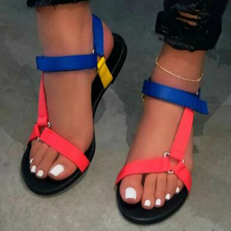 flat heel peep toe casual sandals