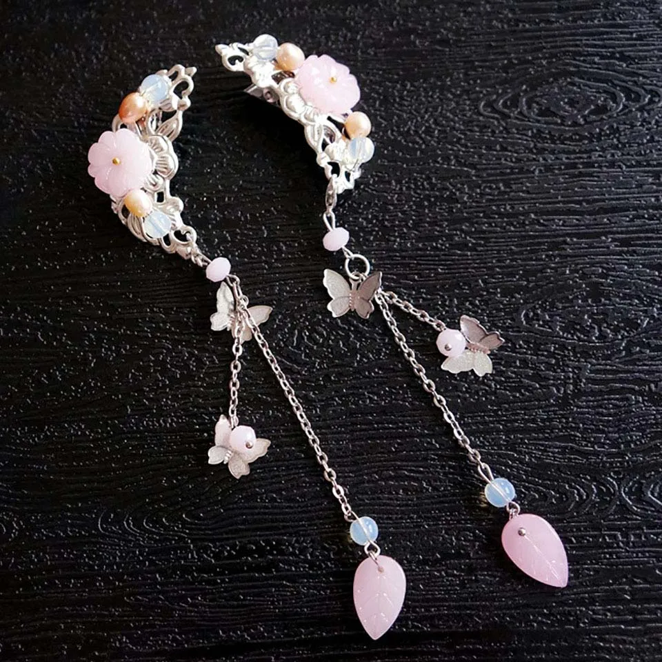 2Pcs-Pink 2 шт. Свадебная заколка сказочный костюм китайские аксессуары для одежды и волос освещенный античный кисточкой Шпилька, которая сотрясается при ходьбе - Цвет: 2Pcs-Pink
