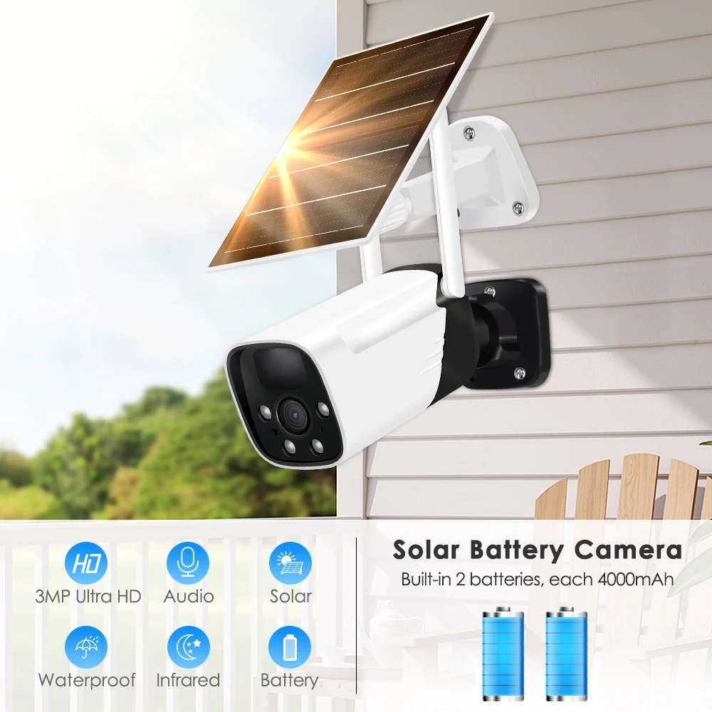 UniLook-cámara con batería Solar WIFI de 4MP, batería recargable de  5200mAh, CCTV para exteriores, cámara IP inalámbrica, detección de  movimiento PIR - AliExpress