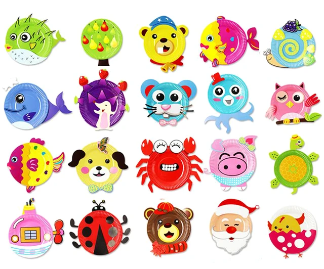 7Pcs Children 3D DIY Handmade Toys 2 Paper Plate Sticker Material 5 EVA Sticker Kids Kindergarten Art Craft Educational Toys GYH 3