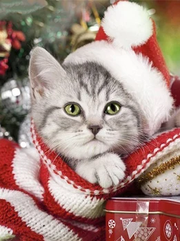 

JMINE Div 5D Cat hat xmas christmas Full Diamond Painting cross stitch kits art High Quality Animal 3D paint by diamonds