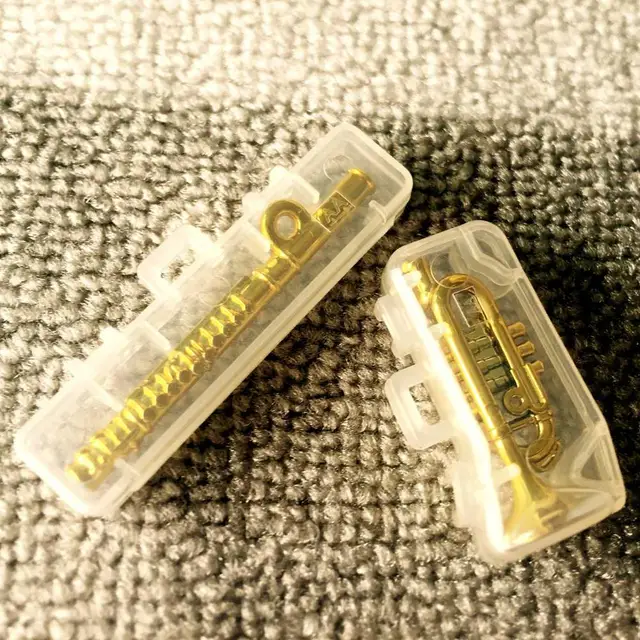 2pcs Mini Portable Trumpet Flute 1:12 Dollhouse Miniature Plastic Musical Instrument with Box Model Scene Accessories 2