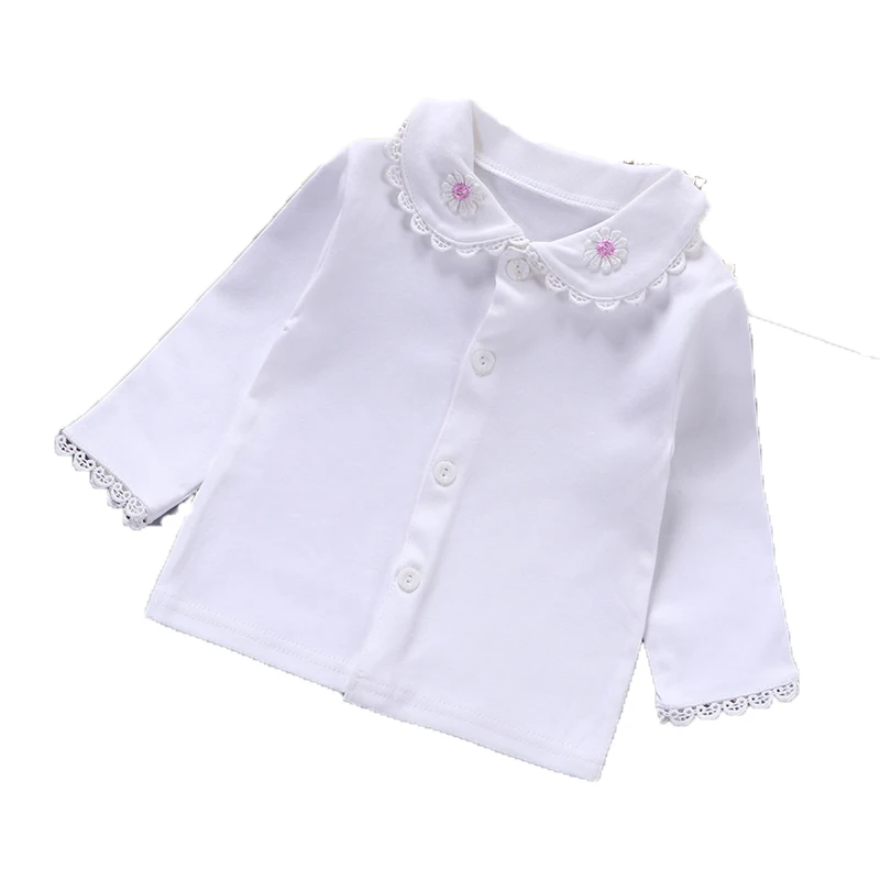 Осенняя хлопковая рубашка с вышивкой для маленьких девочек; топы; блузка с длинными рукавами и отложным воротником; детские повседневные футболки - Цвет: 5