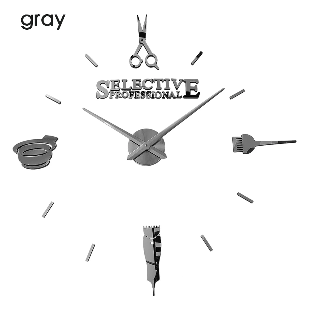 wall clock gray Парикмахерские ножницы для парикмахерского салона DIY настенные часы гигантские настенные часы большая игла бескаркасные парикмахерские большие настенные часы - Цвет: wall clock gray