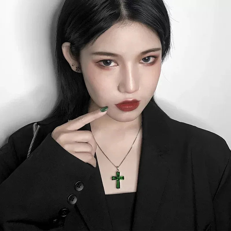 Luxury Silver Color Irregular Zircon Cross Emerald Pendant Necklaces For Women /Girls Fashion Charm Party Choker Jewelry Gift 4