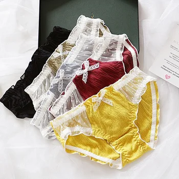 

Lace bow women's panties sexy Panties Micro-transparent Briefs ladies Lingerie girl underpants women's underpants Tanga