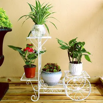

New Metal anti-embroidery floor type plant stand multi-layer creative carriage design flower rack balcony outdoor decoration