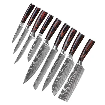 

8inch Japanese Kitchen Knives Damascus Pattern Chef Knife Wood Handle Home Sharp Cleaver Vegetables Cut Knife Kitchen Knives Set