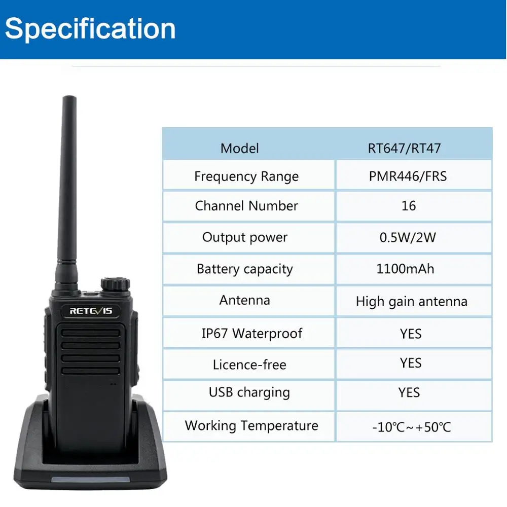 RETEVIS RT47/RT647 IP67 водонепроницаемая рация PMR радио PMR446/FRS VOX 2 способ радио Comunicador трансивер для Baofeng UV-9R